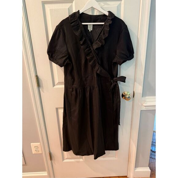 Shabby Apple Black Ruffle Wrap Short Sleeve Dress sz WS  1X EUC - Picture 2 of 10